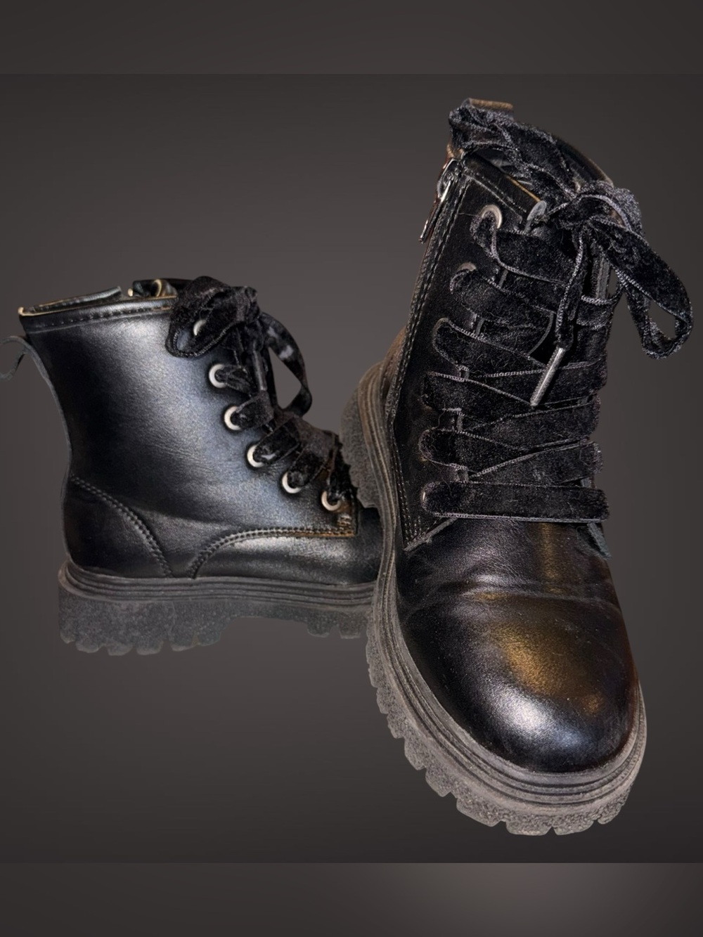Blikcon Girls Combat Boots with Side Zipper & Velvet Laces Size 11 Toddler
